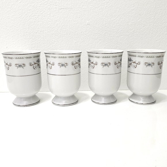 Diane by Fine China of Japan Blue Flower Scrolls - Set of 4 Footed Coffee Cups - Picture 9 of 16